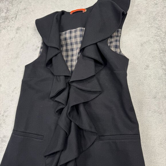 Alice + Olivia Ruffle Front Vest Ponte Knit Sleeveless Blouse Black Womens Small - Picture 5 of 10